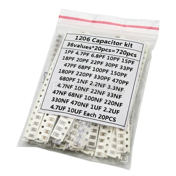 36 стойности 1pF-10 icf Комплект електронни кондензатори SMD 1206 Керамични Кондензатори гама от комплект 22PF 47PF 22NF 100NF 2,2 icf 4,7 icf 0603 0805