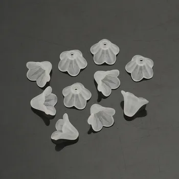 DoreenBeads Бяло цвете Лилия Матови акрилни мъниста 14x10 мм, продават се в опаковки по 200 броя (B15307), Иу