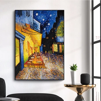 Ван Гог Известната Картина с маслени Бои Печат на Плакат Кафе Тераса през Нощта Репродукция на Платното за Стенен Художествени Картини за Декорация на Всекидневна