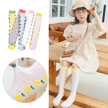 Чорапи за момичета, пролетно-есенни чорапи от чист памук, с тънка цепка, корейски стил, пасторальное дантела, скъпа принцеса, детски чорапи дишащи-тръба