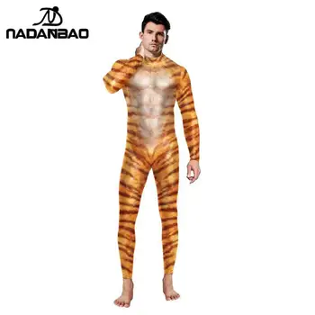 NADANBAO Cosplay Тигрови Модел Боди Новост 3D Гащеризон С домашен Любимец Принтом Мъжки Дамски Дрехи С Дълъг Ръкав Тънки Секси Боди