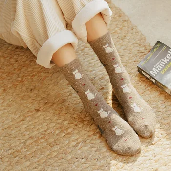 1 чифт есенно-зимни нови стилни японски сладки чорапи, корейски чорапи в стил харадзюку оборудвани с Котка чат, женски вълнени чорапи Kawaii, Изолирана сладки чорапи