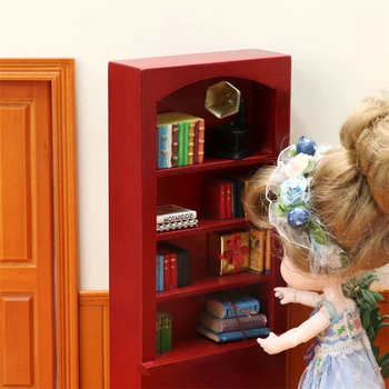 1:12 Куклена Къща Миниатюрна Библиотека Bookshelf Витрина, Шкаф За Съхранение На Модел На Мебели Украшение Декор Играчка