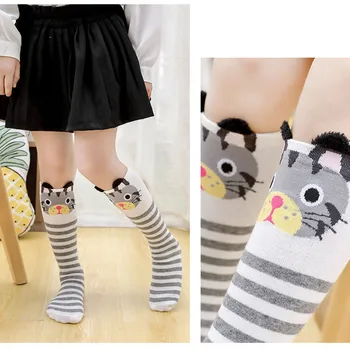 Новата Пролетно-есенен детски Памучни чорапи с 3D Принтом Котка и Мечок от Анимационен филм, Танци, чорапи, Дълги Високи Чорапи за момичета