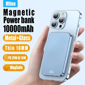 10000 ма PD20W Безжичен 15 Вата За iPhone 13 12 Magnetic Power Bank Метален Корпус, Стъклена Делото Външен Лаптоп Батерия Powerbank