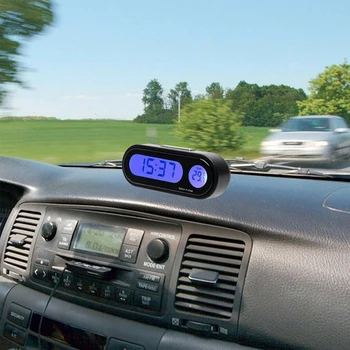 Автомобилни Часовник С LCD Дигитален Дисплей, Самозалепващи Автоматичен Часовник, Термометър, Температурата Дисплей, Електронни Часовници, Автомобилна Декорация